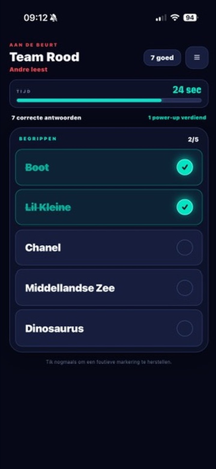 ThinkFast! spelronde met timer, begrippen en scoreverwerking